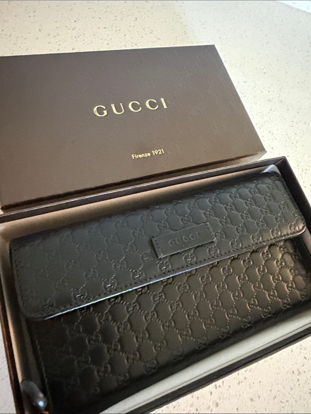 Gucci Black Embossed GG Leather Long Card & Key Holder